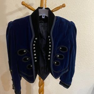 Custom made blue and black velvet crop jacket